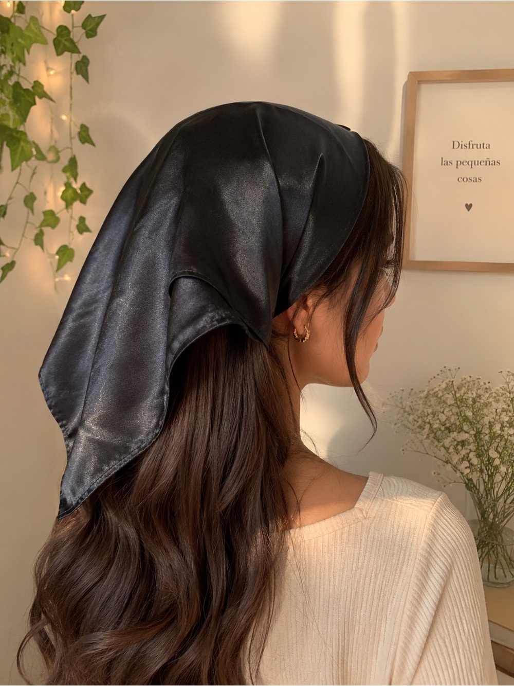 Black Satin Head Scarf – Elegant & Chic Hair Accessory